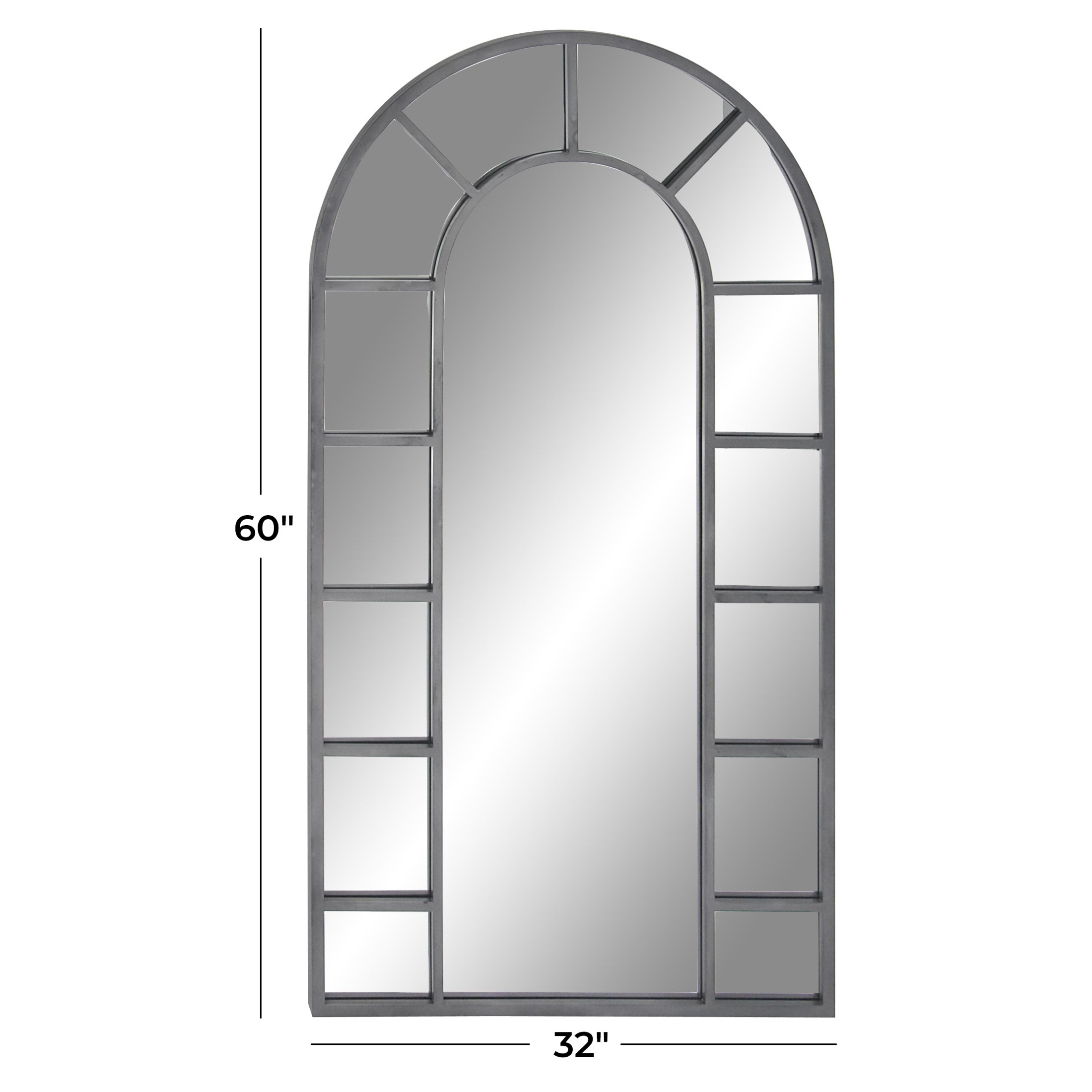 DecMode 32" x 60" Black Window Pane Inspired Wall Mirror with Arched Top