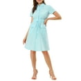 thumbnail image 3 of INSPIRE CHIC Women's Fit and Flare Collar Pocket Elastic Waist Mini Dress M Light blue, 3 of 9
