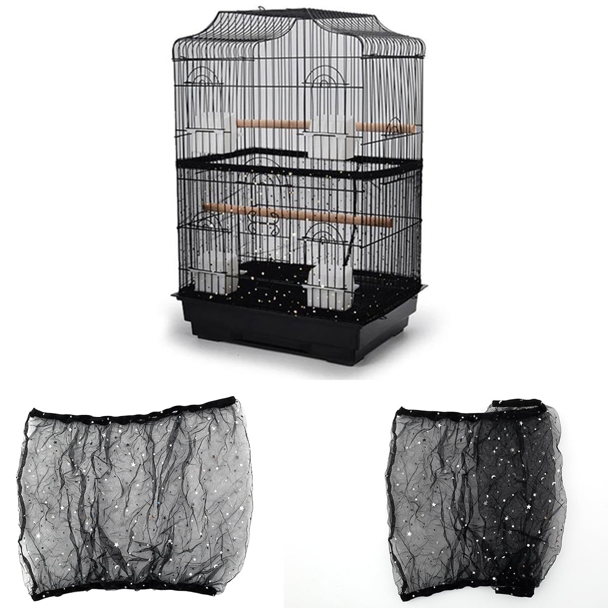 Bird Cage Accessories for Parakeet Macaw African Round Square Cages with Small Broom Large Bird Cage Seed Catcher Dust-Proof Bird Cage Cover Nylon Bird Cage Skirt Bird Seed Catche 