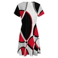 thumbnail image 5 of Red Grey Black Geometric Art Modern Abstract Short Sleeve Dress Women Summer Evening Dresses Ladies Sundress, 5 of 7