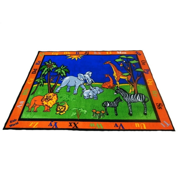 Kids World Carpets Children's Multicolor Nylon Educational Safari Play Area Rug (6'6 x 8'4) - EXACT SIZE - EXACT SIZE