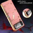 thumbnail image 4 of Pink Case Compatible Galaxy Z Flip 4 Case with Ring & Camera Screen Protector,Full Body Protection PU Leather Cover Case,Thin Wristband Phone Case for Samsung Galaxy Z Flip 4 5G Case with Stand, 4 of 12
