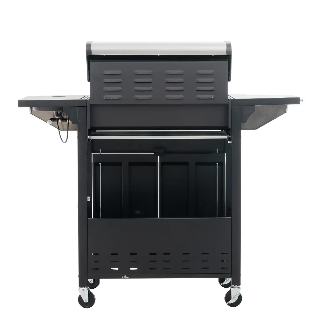 Leuco 4 Burner BBQ Propane Gas Grill, 46,500 BTU Stainless Steel Patio Garden Barbecue Grill with Stove and Side Table
