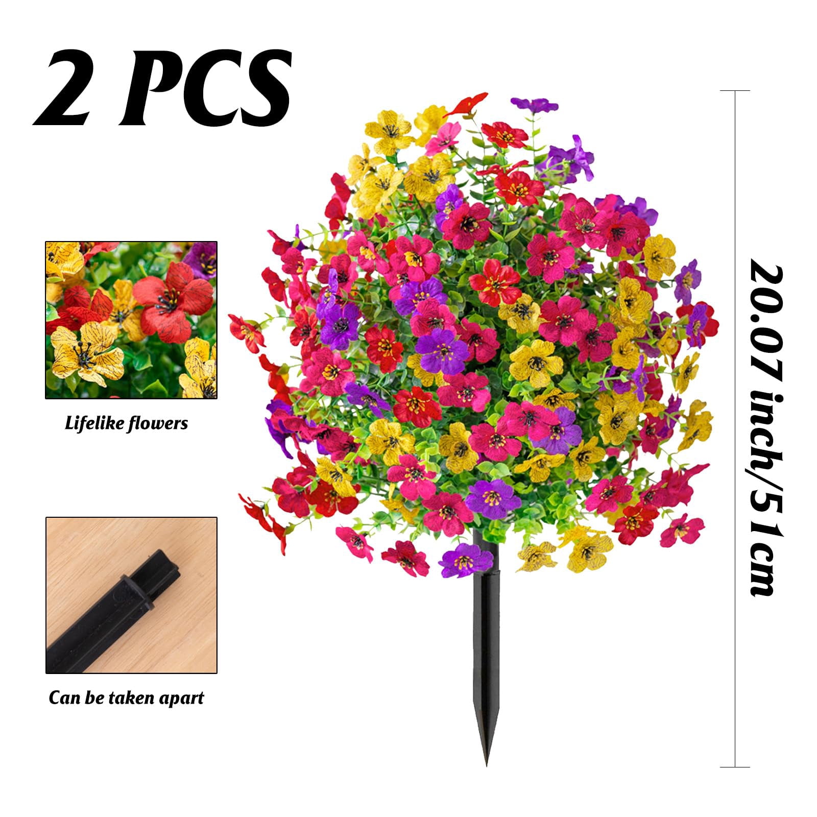 Artificial Daisy Topiary Ball Trees, 2 Set of 20.1'' Silk UV Colorful Resistant Realistic Faux Flowers with Ground Spike, Fake Plants for Planter Porch Patio Yard Garden