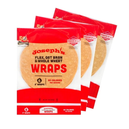 Low Carb Wrap Value 3-Pack, Flax, Oat Bran and Whole Wheat, 8g Carbs Per Serving, Baked (6 Per Pack, 18 Wraps Total)