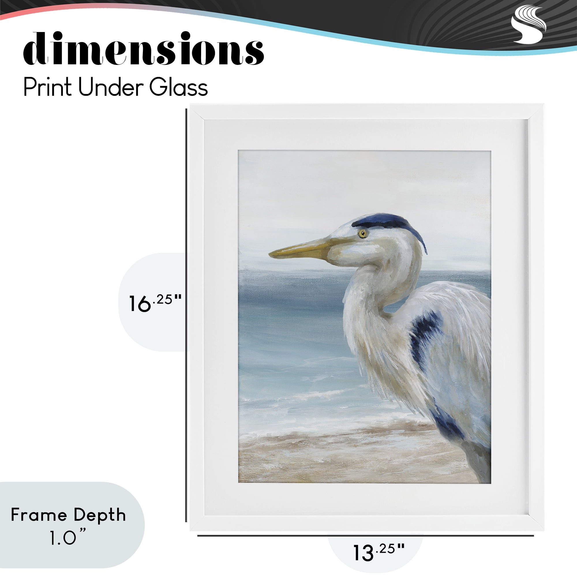 Stupell Industries Left Gazing Heron White Framed Print Under Glass, design by Nan