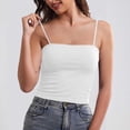 thumbnail image 2 of Women's Square Neck Built in Bra Tank Top Summer Seamless Sleeveless Spaghetti Strap Tank Top Slim Fit Daily Wear Undershirt White, 2 of 9