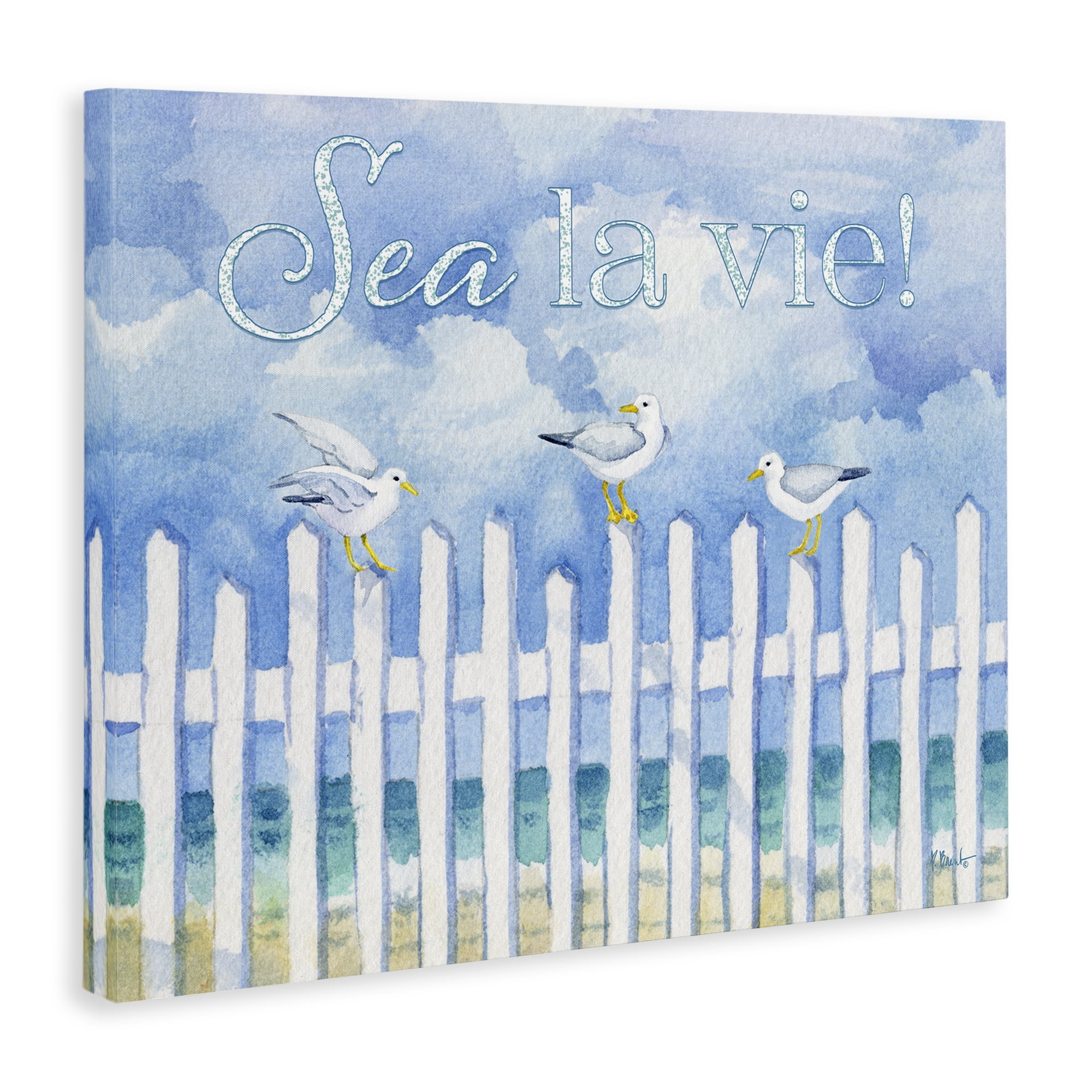 Stupell Industries Seagulls on Beach Fence Holiday Painting Wrapped Canvas Art Print Wall Art, 20 x 16