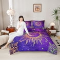 thumbnail image 4 of Manfei Boho Abstract Sun Queen Comforter Set,Vintage Damask Floral Bedding Sets,Purple Gold Bedding Comforter Set For Adults,Luxury Bedroom Decor Reversible,3pcs, 4 of 8