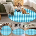 thumbnail image 6 of Blue Diamond Plaid Round Living Room Rugs 8 ft, White Geometric Check Abstract Modern Washable Large Area Rug with Non-Slip Sturdy Edge Binding Round Carpet for Dining Room Kitchen Office, 6 of 9