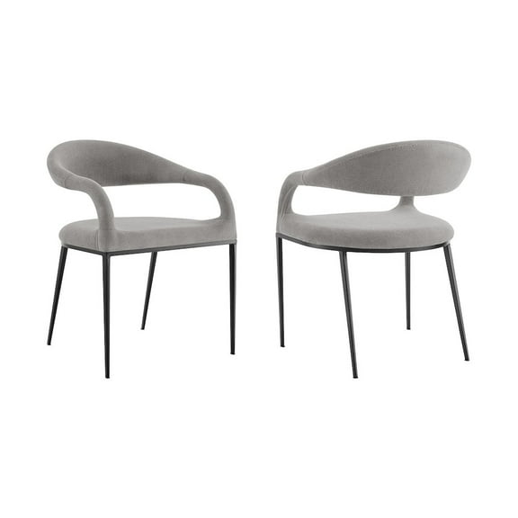 Morgan Upholstered Dining Chair with Matte Black Iron and Light Gray Fabric - Set of 2