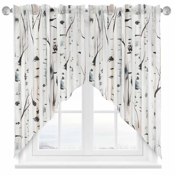 Christmas Birch Trees Swag Curtain Valance for Windows, Abstraction Watercolors Art Window Treatments Short Swag Topper for Kitchen Windows Bathroom Bedroom, 36"x63"