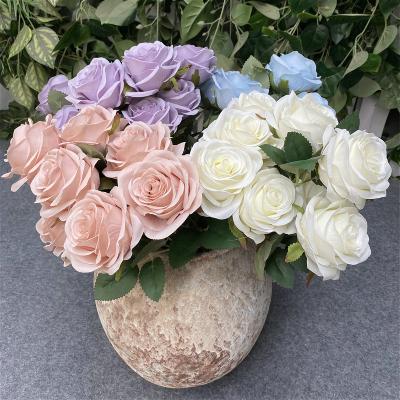 FXMLRLK Artificial Roses Flowers, 9 Heads Realistic Long Stem Fake Roses Faux Silk Flowers for DIY Bouquets Wedding Centerpieces Arrangements Home Party Decor, 1-White
