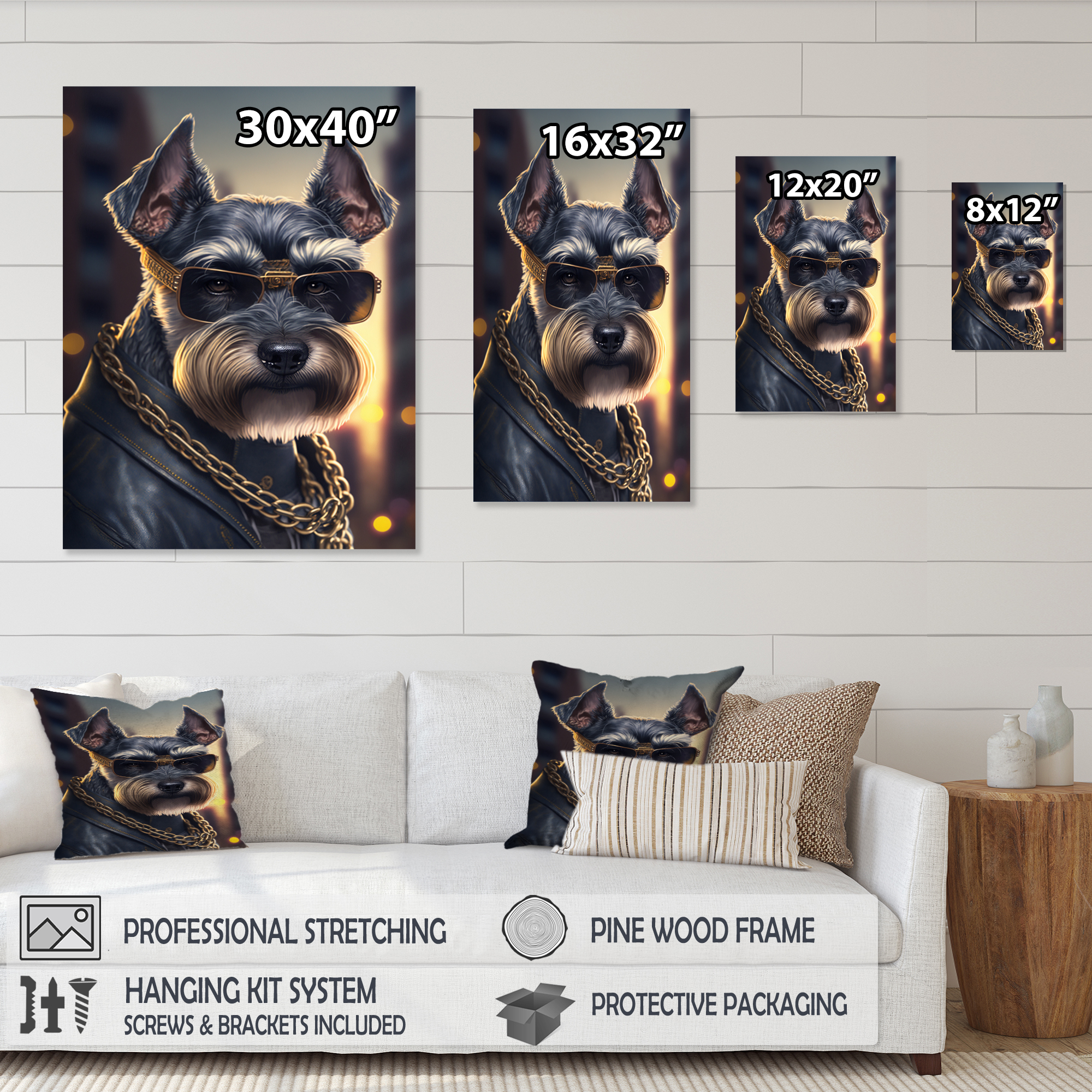 Designart Schnauzer Gangster in NYC III Canvas Wall Art