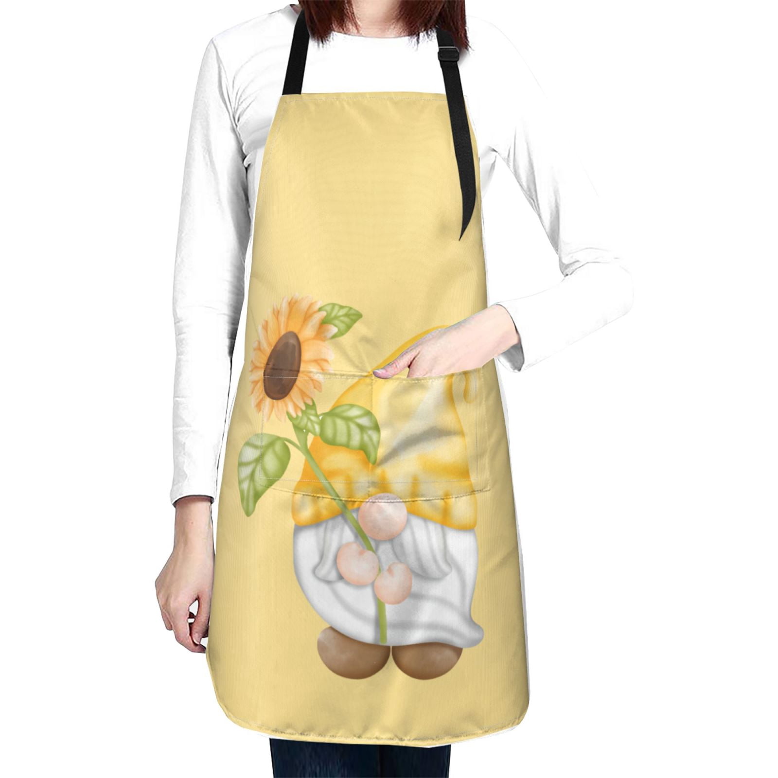 Kdxio Sunflower Gnomes Apron with Pockets Adjustable Kitchen Aprons for Men Women Waterproof Aprons for Cooking,Drawing,Crafting, Baking Household Cleaning