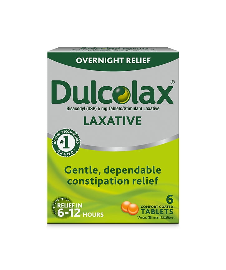 Dulcolax Stimulant Laxative, Gentle Overnight Constipation Relief, Bisacodyl 5mg Tablets, 6 ct