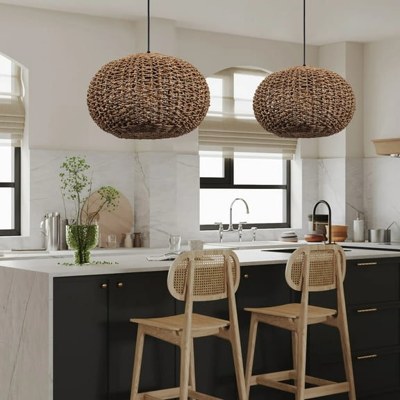 UEEYAC Vintage Handwoven Rattan Pendant Lights Wicker Lamp Shade