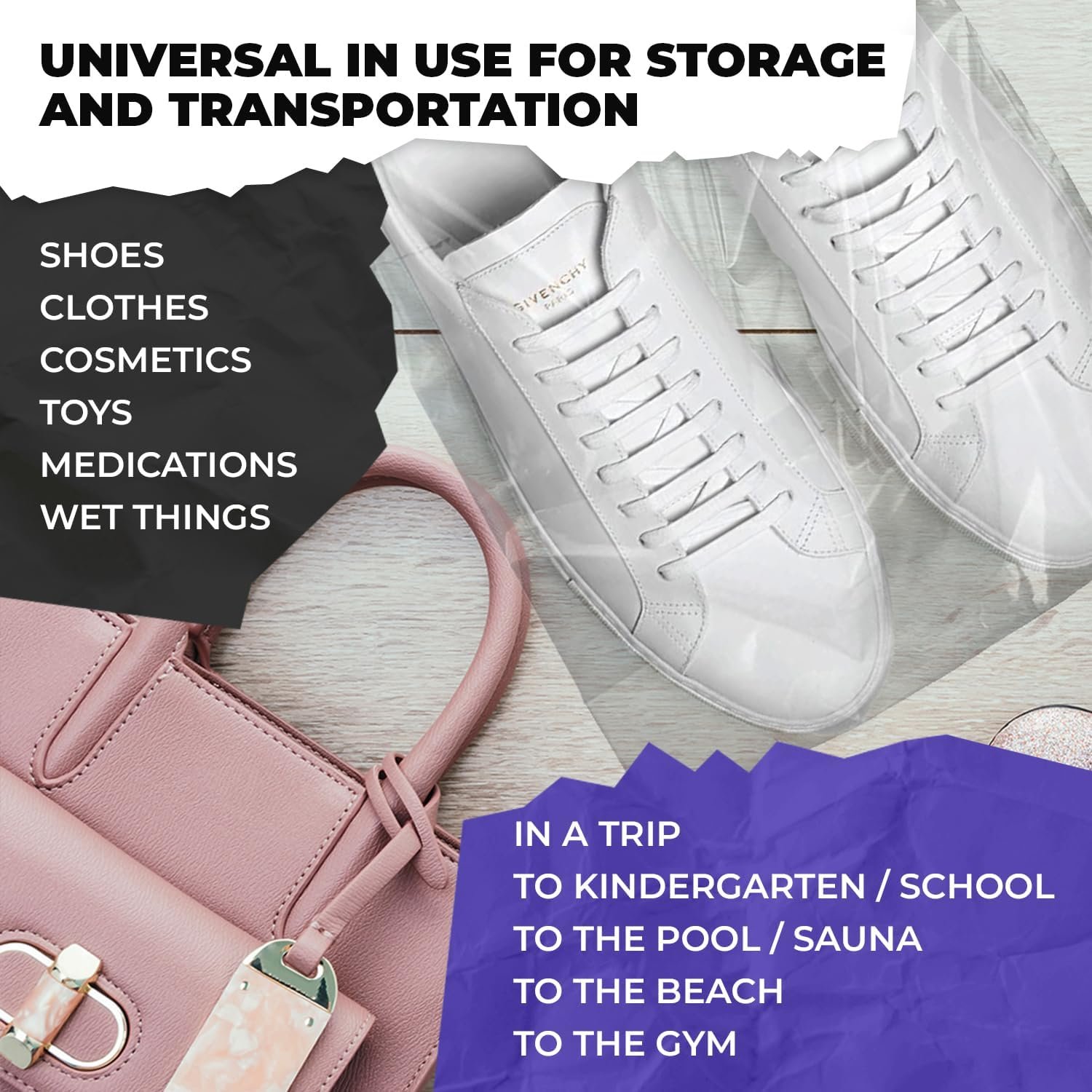 Clear Drawstring Shoe Travel Bags, Waterproof PE Plastic, 50 Count, 10 x 14 in