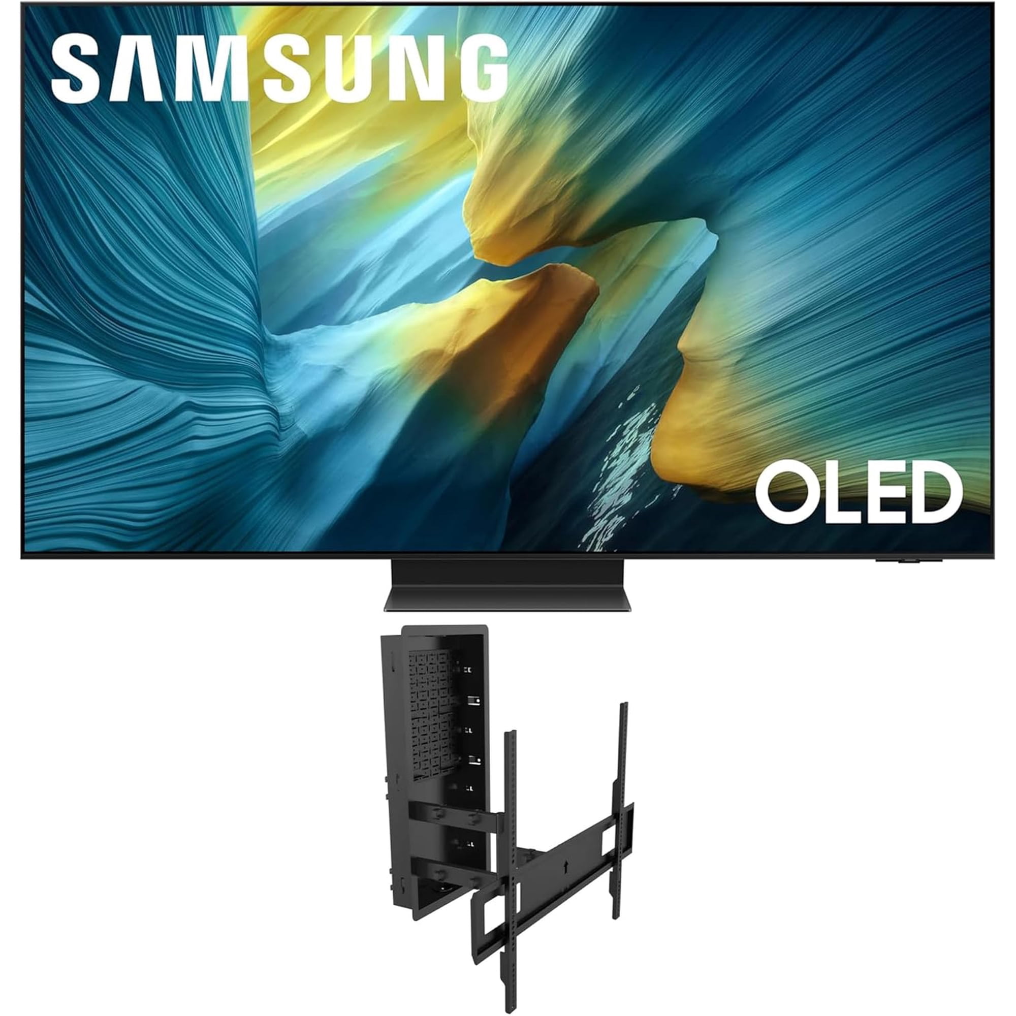 Samsung QN65S95FAFXZA 65 Inch OLED HDR Pro 4K Smart TV with a Kanto R600 In-Wall Recessed Full Motion Wall Mount (2025)