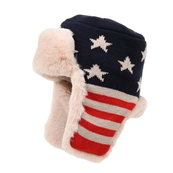 PureCasa Winter Hat for Women Men Patriotic America Flag Designed Hat with Ear Flap Outdoor Windproof Hat Ear Protection Thick Hat Knitted Hat