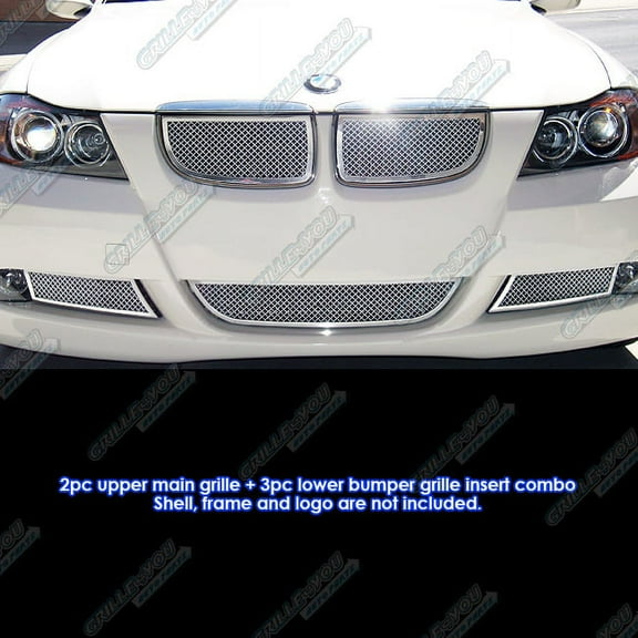 APS Compatible with BMW 325I 330I 2006-2007 Main Upper Lower Bumper Stainless Steel Chrome Mesh Front Grill Grille Insert Combo W77836T