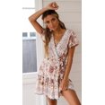 thumbnail image 4 of Fortune Robe Bohème pour Femme Robe d'Été de Plage Manches Courtes Col en V Profond Robe Ample à Fleurs, 4 of 9