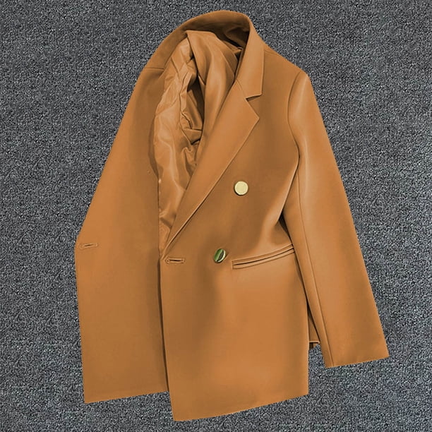Blazer de mujer, moda informal, color liso, bolsillo, cuello vuelto, blusa de manga larga, blazer, blusa de dacrón para mujer