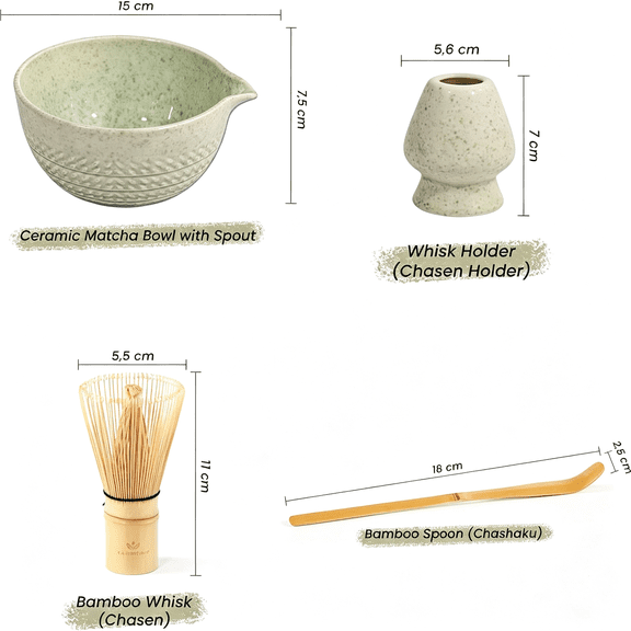 ACDANC Matcha Whisk Set - 15 Oz Matcha Bowl with Spout and Bamboo Matcha Scoop - Bamboo Whisk (Chasen) - Matcha Kit for Japanese Tea Ceremony,Bamboo Whisk (Chasen) Matcha Bowl