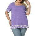 thumbnail image 5 of Womens Plus Size Tops Fashion 2025 Cute Summer Print Color Block Shirts Short Sleeve Tshirts Purple 4X, 5 of 5