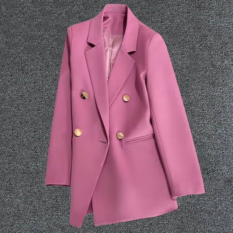 Swuxness Women's Slim Casual Suit Jacket, Women Long Sleeve Coat, Women Fashion Solid Color Fitted Blazer with Notch Collar Button Front Formal Jacket for Ladies Purple, M