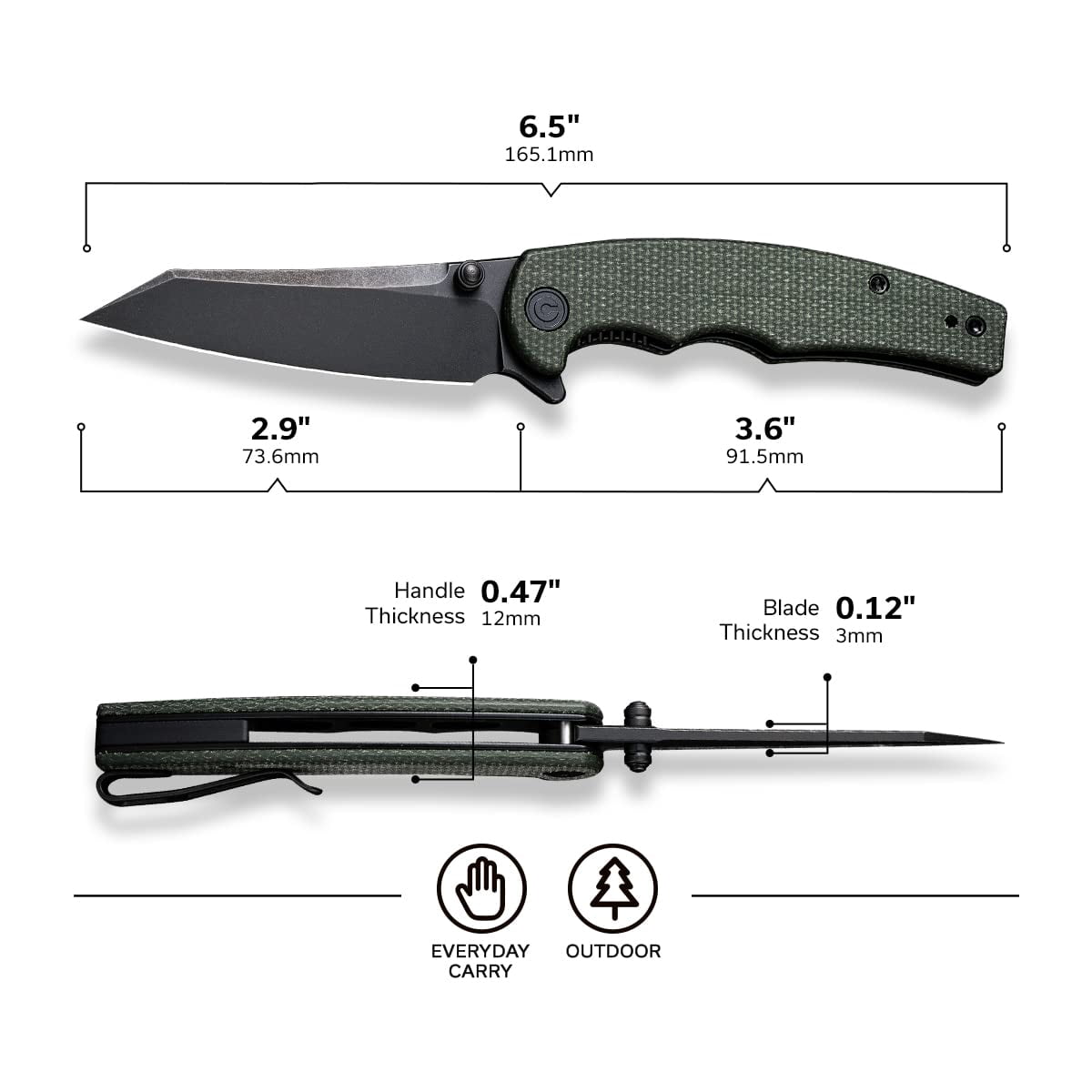 CIVIVI P87 Folder Kaila Cumings 2.9-in Nitro-V Blade Reverse Tanto, Micarta Handle with A Thumb Stud Liner Lock Folding Pocket Knife for Everyday Carry (Green)