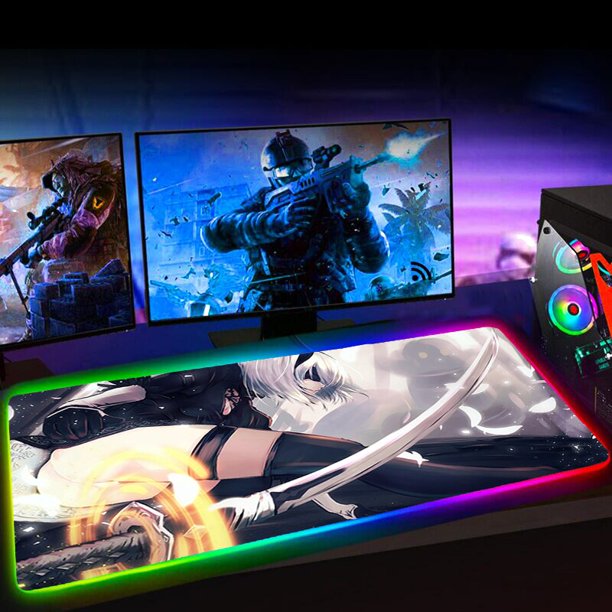 Alfombrilla De ratón RGB con retroiluminación Led, Tapis De Souris NieR Automata, accesorios para juegos, Alfombrilla De escritorio LIUWENJING unisex