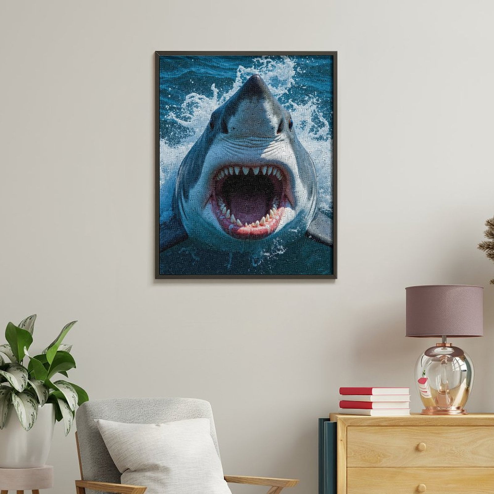 Paint by Numbers Kit for Adults, Open Ocean Great White Shark Paint by Numbers, Easy Paint by Numbers Kit for Adults Beginner, DIY Adult Paint by Number Kits on Canvas, Home Decor