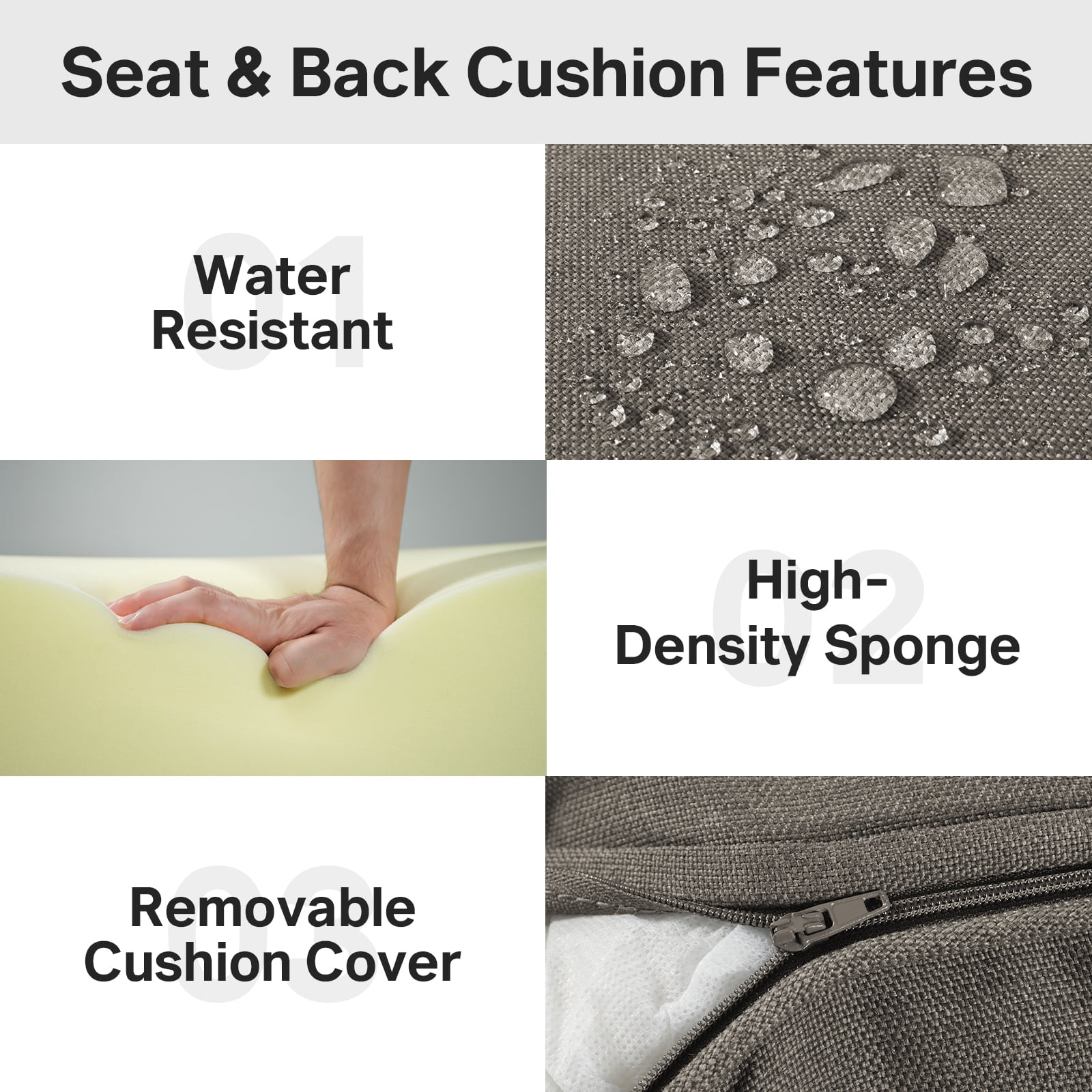 POCASSY 6" Thick Outdoor Chair Cushions Set of 6, 22" x 24" x 6" Outdoor Cushions for Patio Furniture, Deep Seat and High Back Cushion for Patio Rocking Dining Chair and Couch, Gray