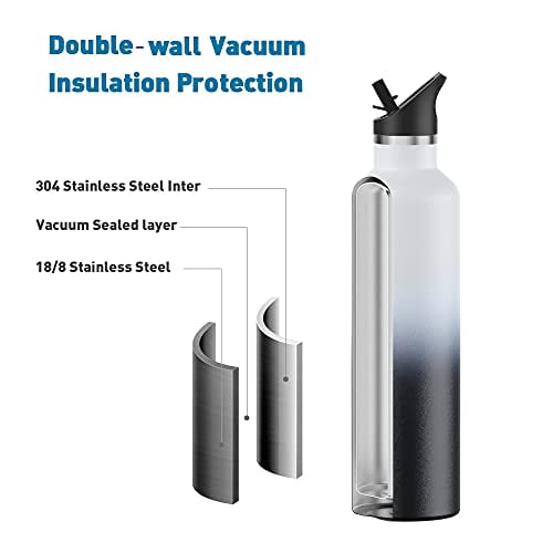 Arslo Stainless Steel Double Wall Water Bottles, Vacuum Insulated Bottle With Straw Lid, Insulated Water Bottle Keeps Water Cold for 24 Hours, Hot for 12 Hours, Hiking, Sports