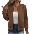 thumbnail image 2 of BiZtdJrK Women Light Jackets Textured Zip Up Long Sleeve Casual Bomber Jacket Loose Fit Flight Outerwear with Zipper Pocket Brown XXL, 2 of 6