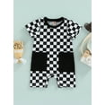 thumbnail image 2 of Hirigin Newborn Baby Boy Girl Checkerboard Rompers Short Sleeve One Piece Bodysuit Jumpsuit Playsuit with Pockets Summer Outfit, 2 of 7