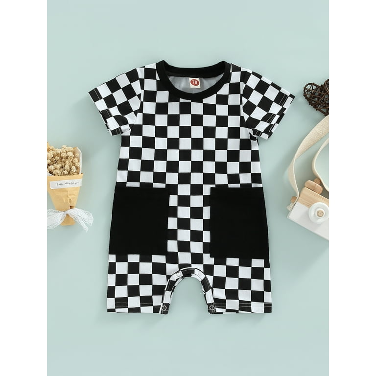 Newborn Baby Boys Jumpsuit Checkerboard Plaid Print Short Sleeve Romper  Bodysuit Playsuit Outfit Summer Clothes 