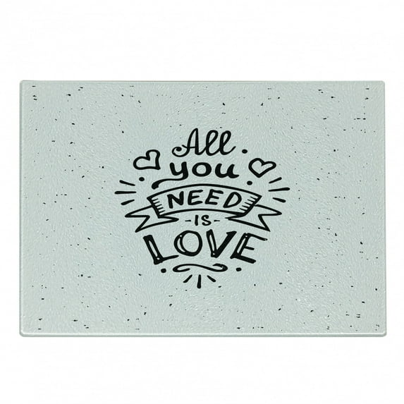 Love Cutting Board, Vintage Style All You Need is Love Inscription Retro Hippie Phrase with Grunge Look, Decorative Tempered Glass Cutting and Serving Board, Small Size, Black White, by Ambesonne