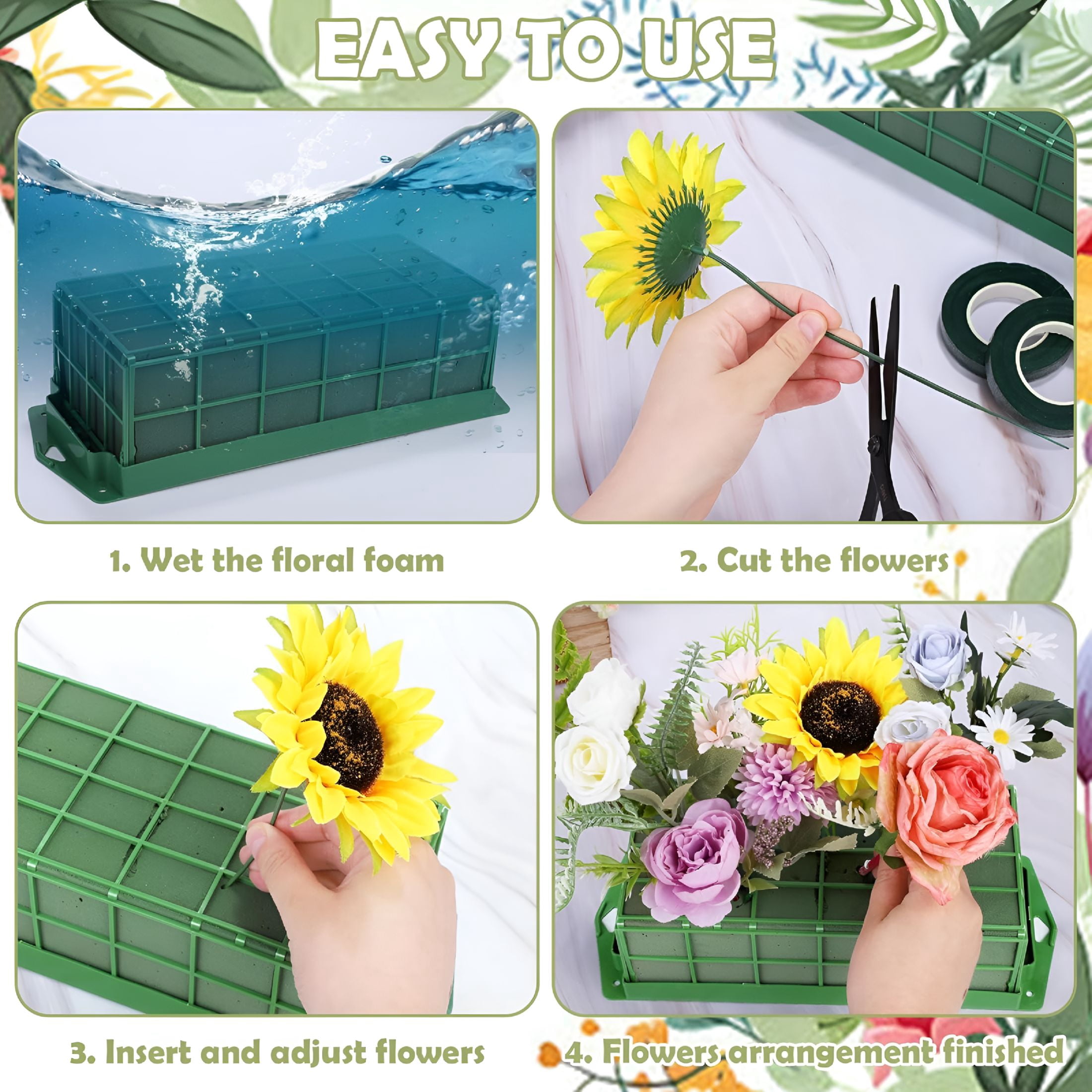 XIBUFE 6 Pieces Floral Foam Cage with Floral Foam for Fresh and Artificial Flowers Rectangle Dry and Wet Flower Cage Bowl Holder for Wedding,Home and Garden Arrangement Decorations