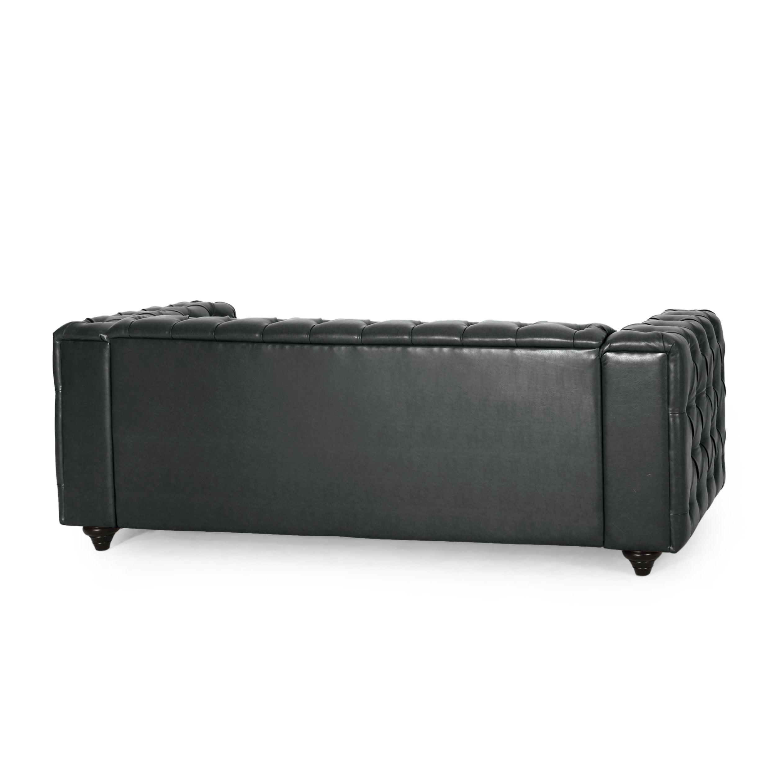 Noble House Feichko Faux Leather Tufted 3 Seater Sofa, Midnight Black