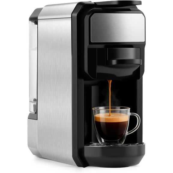 Espresso Machine Single Serve Coffee Machine Compatible with Nespresso Pods, Adjustable Brewing Size, 19Bar Coffee Maker, Stainless Steel Espresso Maker with 20oz Remevable Water Tank