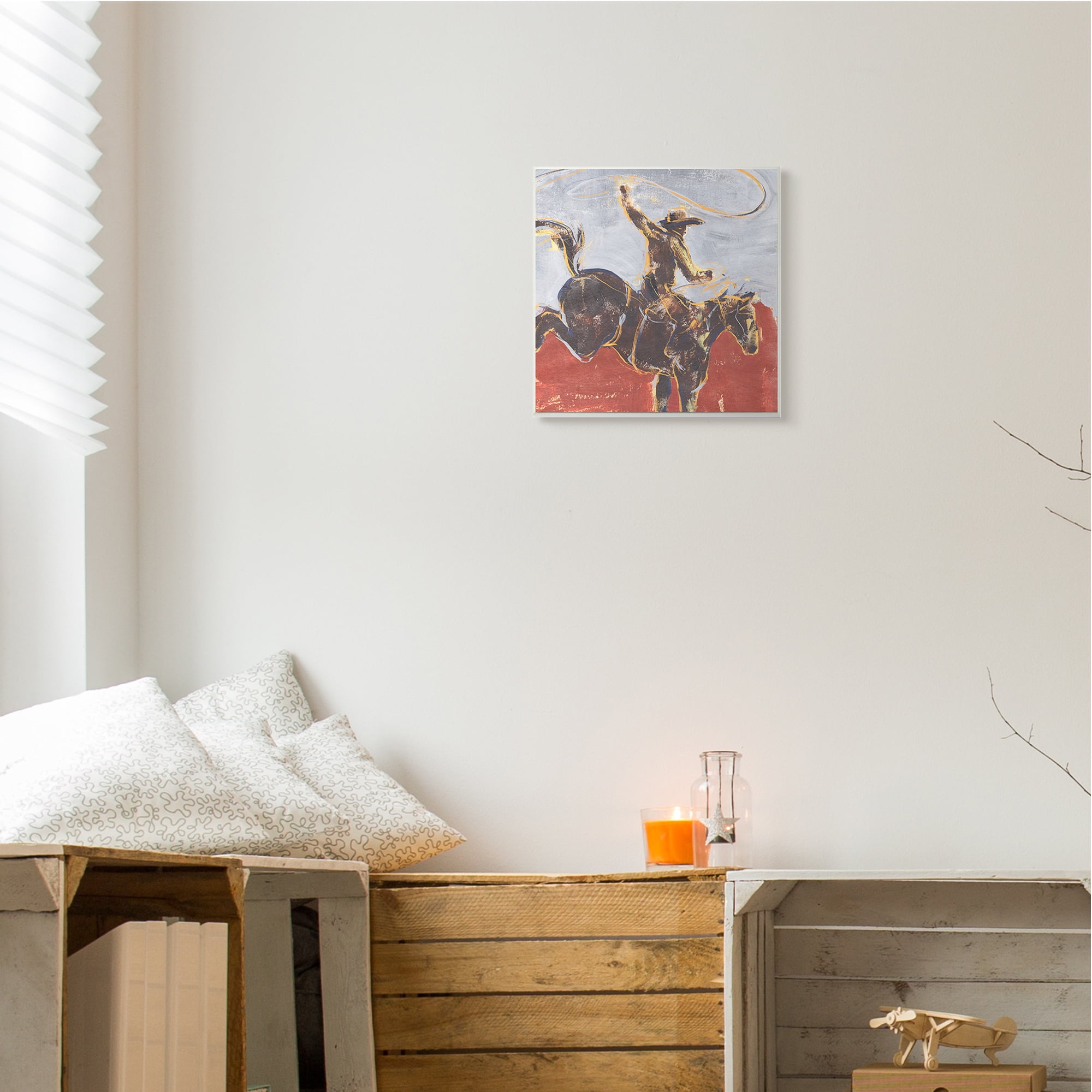 Stupell Industries Rustic Western Cowboy Wild Horse Lasso Animals & Insects Painting Unframed Art Print Wall Art, 12 x 12
