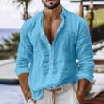 thumbnail image 2 of Yertdoel Linen Shirts for Men Long Sleeve Lapel Collar Solid Button Up Shirt Daily Trendy Soft Cozy Beach Casual Tops, 2 of 9