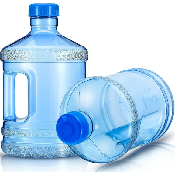 2 Pieces Water Bottle 1 Gallon Round Plastic Water Jug with Handle Reusable Leak Proof Bottle for Gym Sports Office Daily Cold Liquids Drinking Use, Blue
