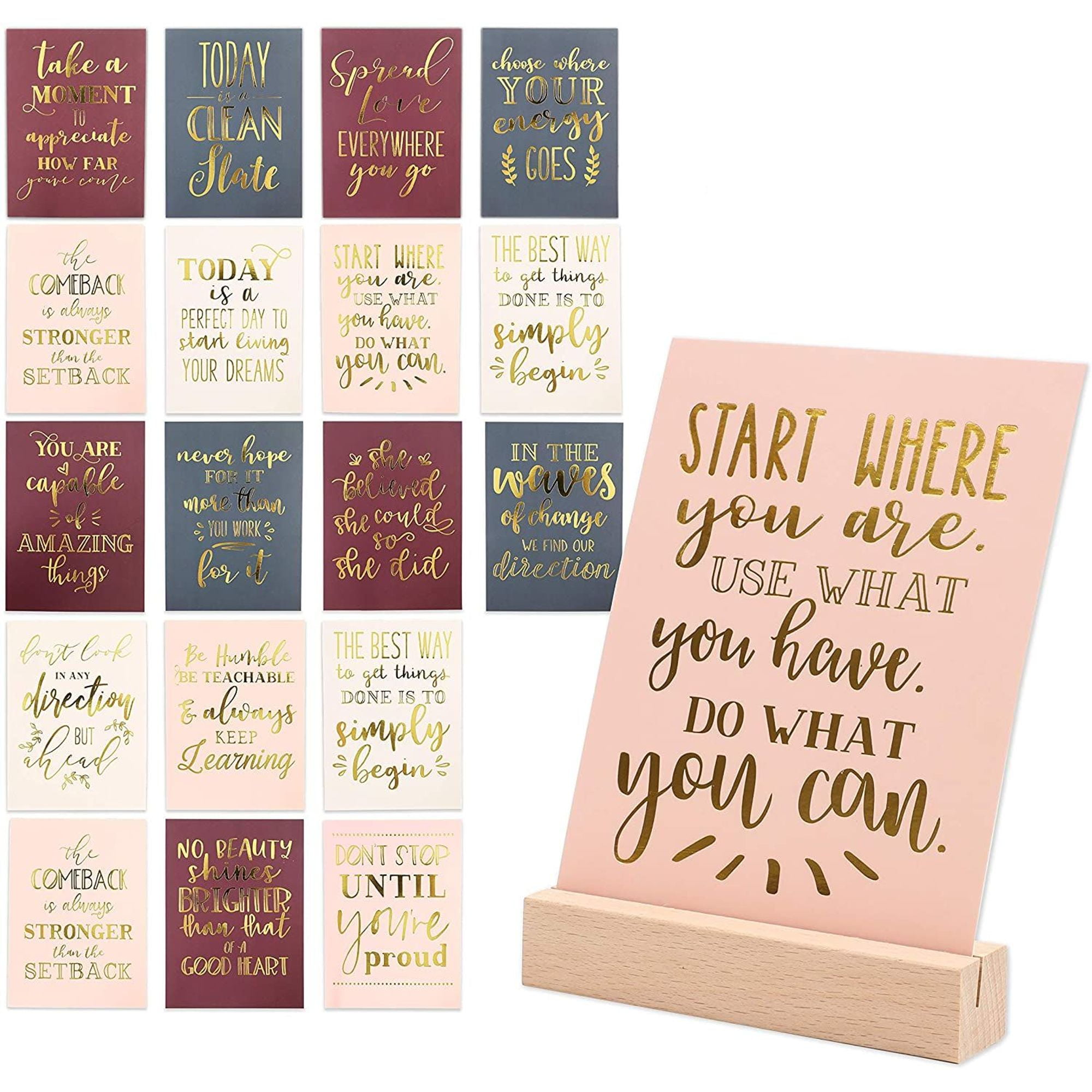 20 pcs inspirational quote cards with wood stand for women girls gifts