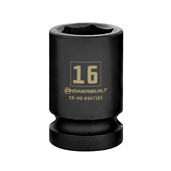 Powerbuilt 1/2 Inch Drive x 16 MM 6 Point Impact Socket - 647163