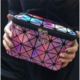 thumbnail image 4 of Fashion Handbag Travel Wash Bag Large Capacity Stripe Lattice Laser Toiletry Bag Zipper Makeup Bag Women Cosmetic Bag Korean Storage Bag RED, 4 of 8