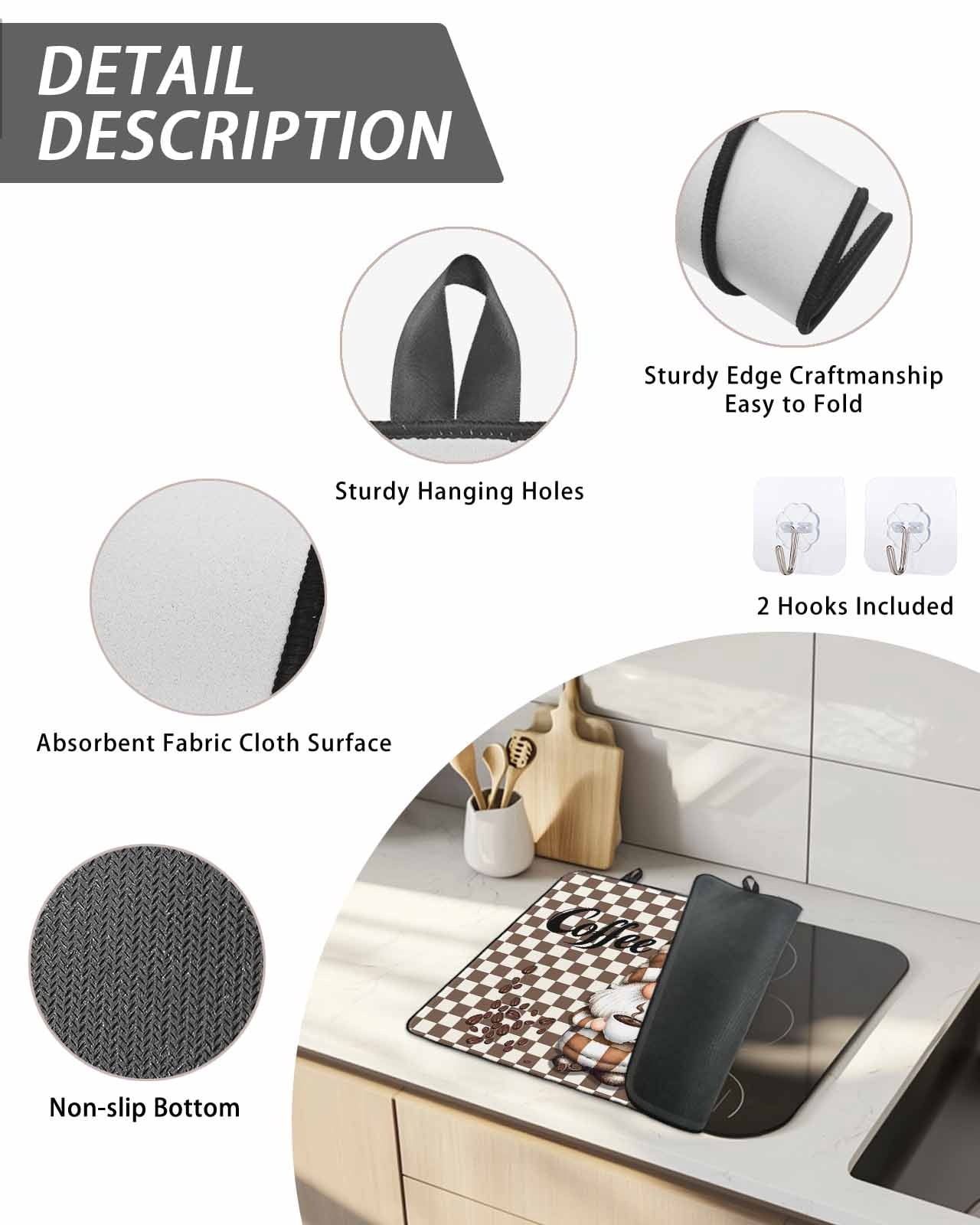 Stove Top Covers for Electric Stove 24x21 Inches, Brown Gnome Heat Insulation Fireproof Glass Cooktop Protector, Coffee Beans Vintage Plaid Abstract Countertop Stovetop Cover for Kitchen