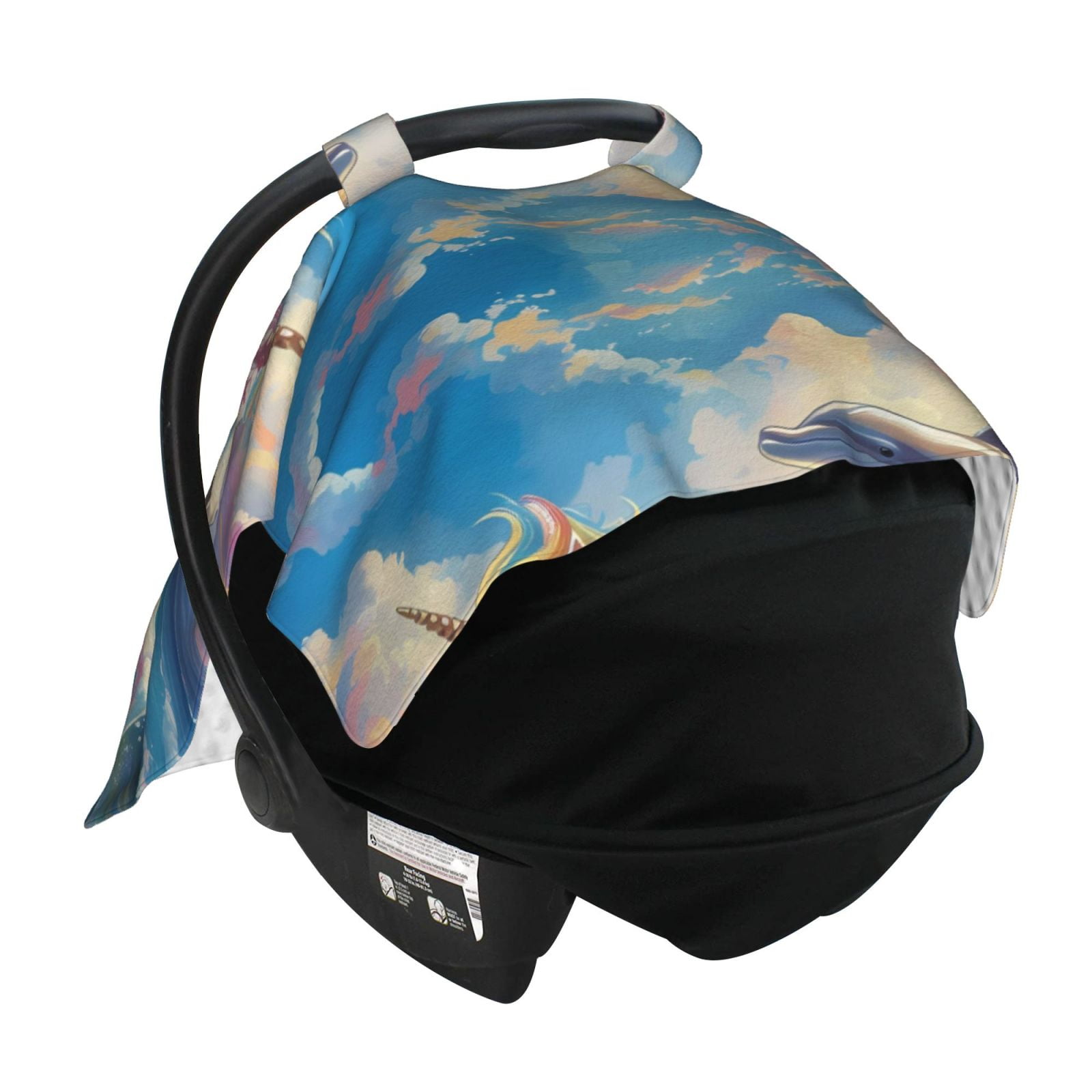 Car Seat Cover Baby - Dolphin Rainbow Horse Breathable Infant Car Seat Cover for Baby Carseat, Lightweight Comfort Baby Essentials Must Haves Newborn Stuff for Girl Boy